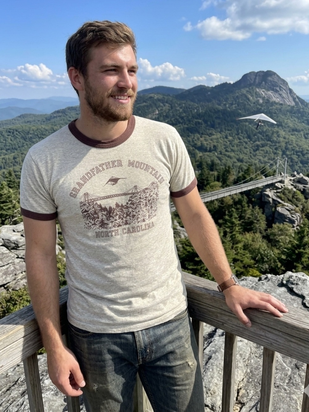 Vintage Grandfather Mountain NC brown ringer tee large